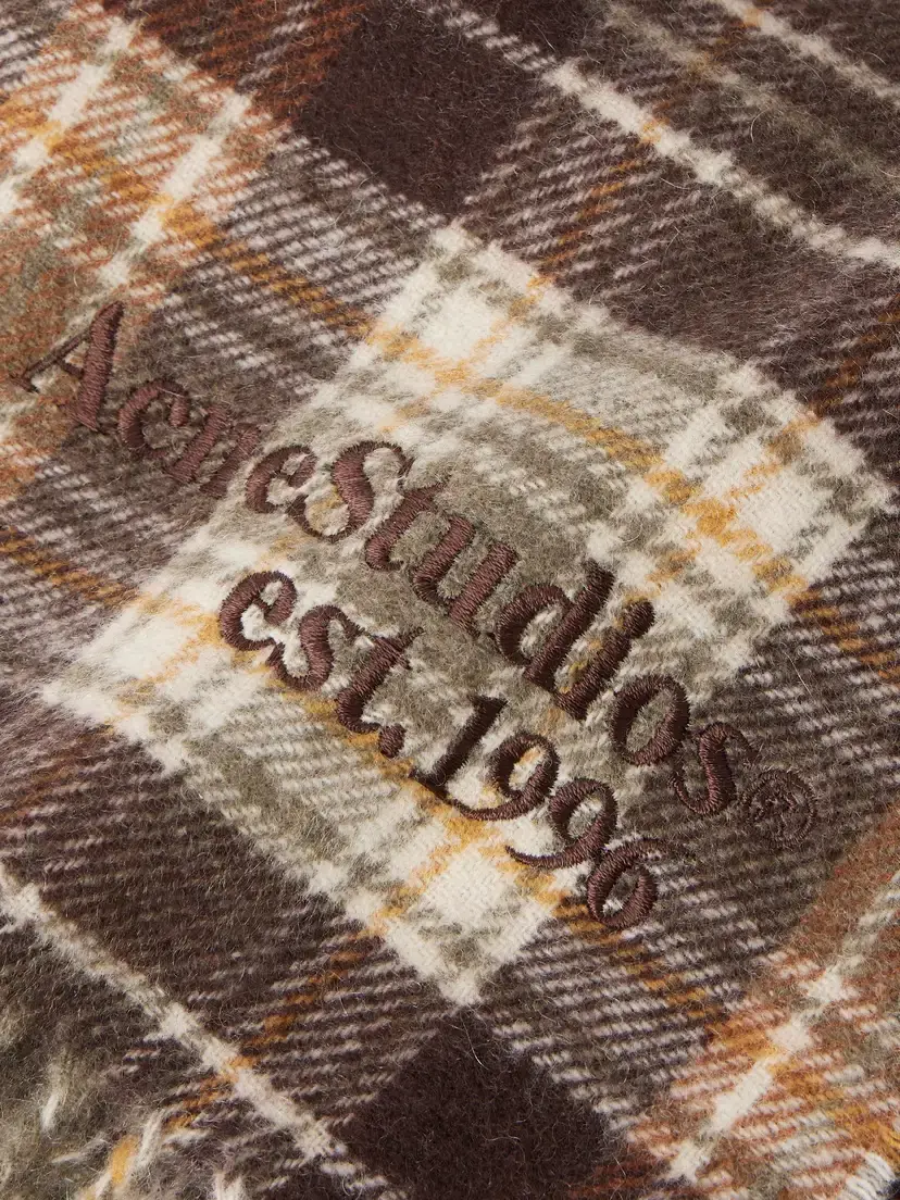 Acne Studios Logo-embroidered Fringed Checked Cashmere And Wool-blend Scarf | Thumbnail 4 Acne Studios Logo-embroidered Fringed Checked Cashmere And Wool-blend Scarf | Thumbnail 4