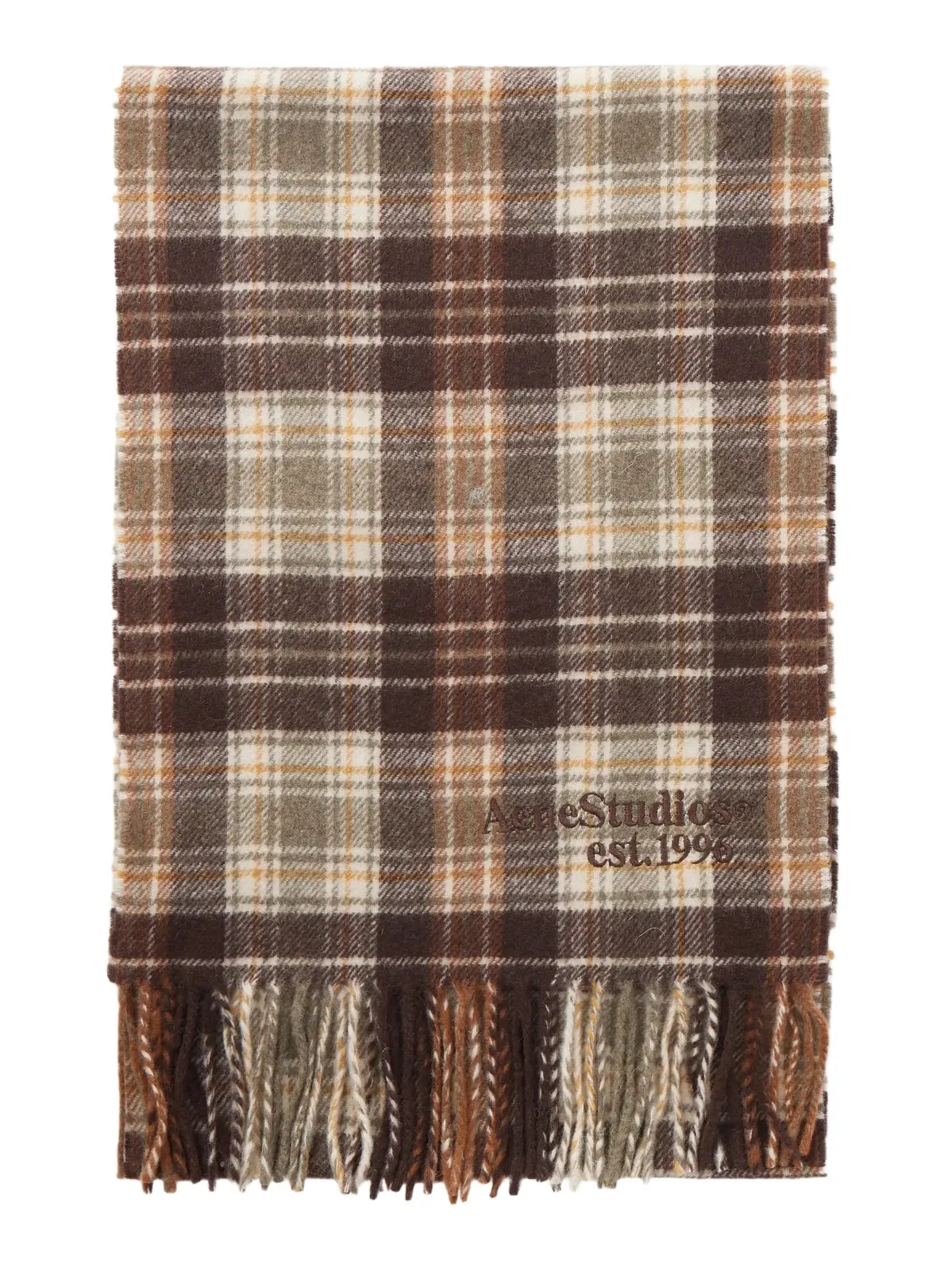 Acne Studios Logo-embroidered Fringed Checked Cashmere And Wool-blend Scarf - Green