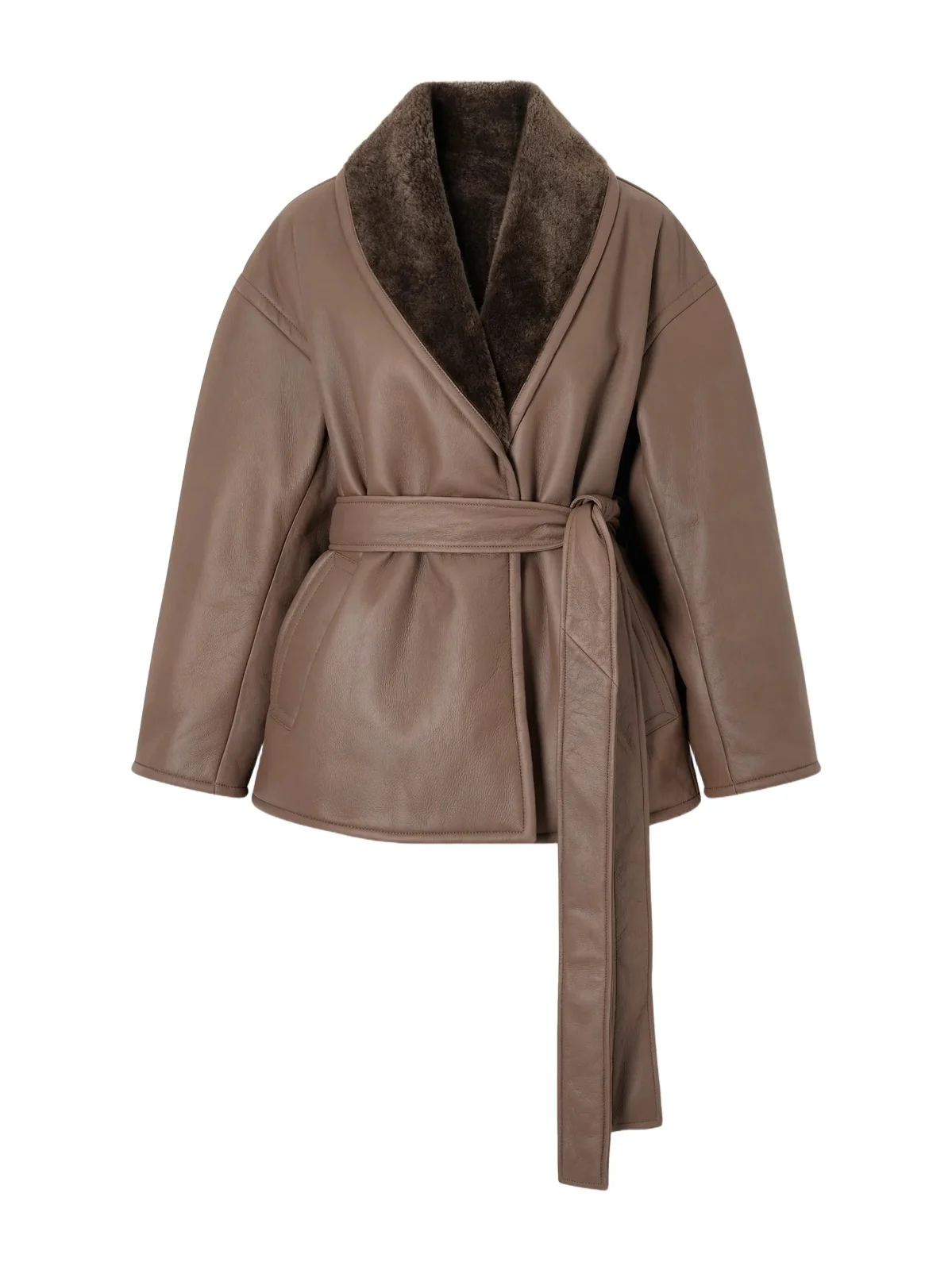 Manu Belted Shearling-trimmed Leather Jacket Manu Belted Shearling-trimmed Leather Jacket