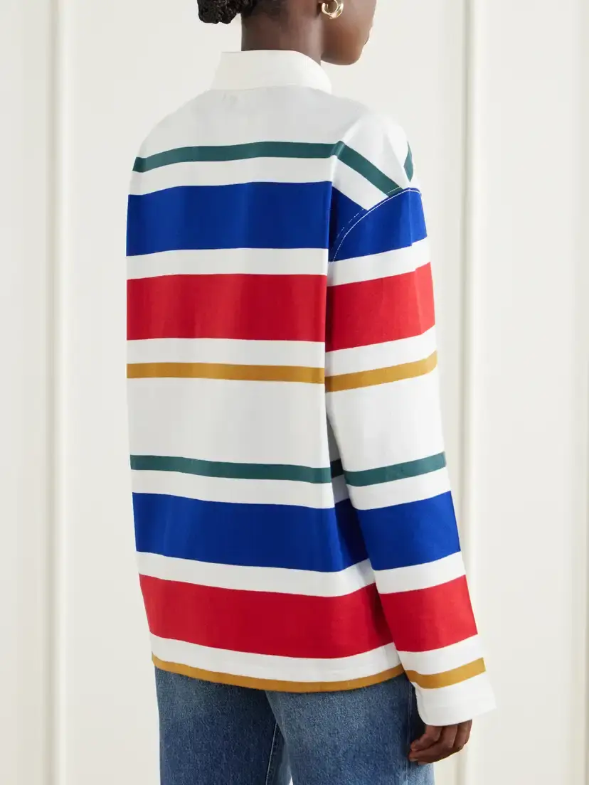 AMI PARIS Logo-appliquéd Striped Cotton-jersey Polo Shirt | Thumbnail 4 AMI PARIS Logo-appliquéd Striped Cotton-jersey Polo Shirt | Thumbnail 4