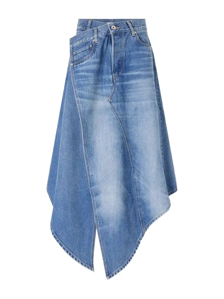 Drop Front Denim Midi Skirt