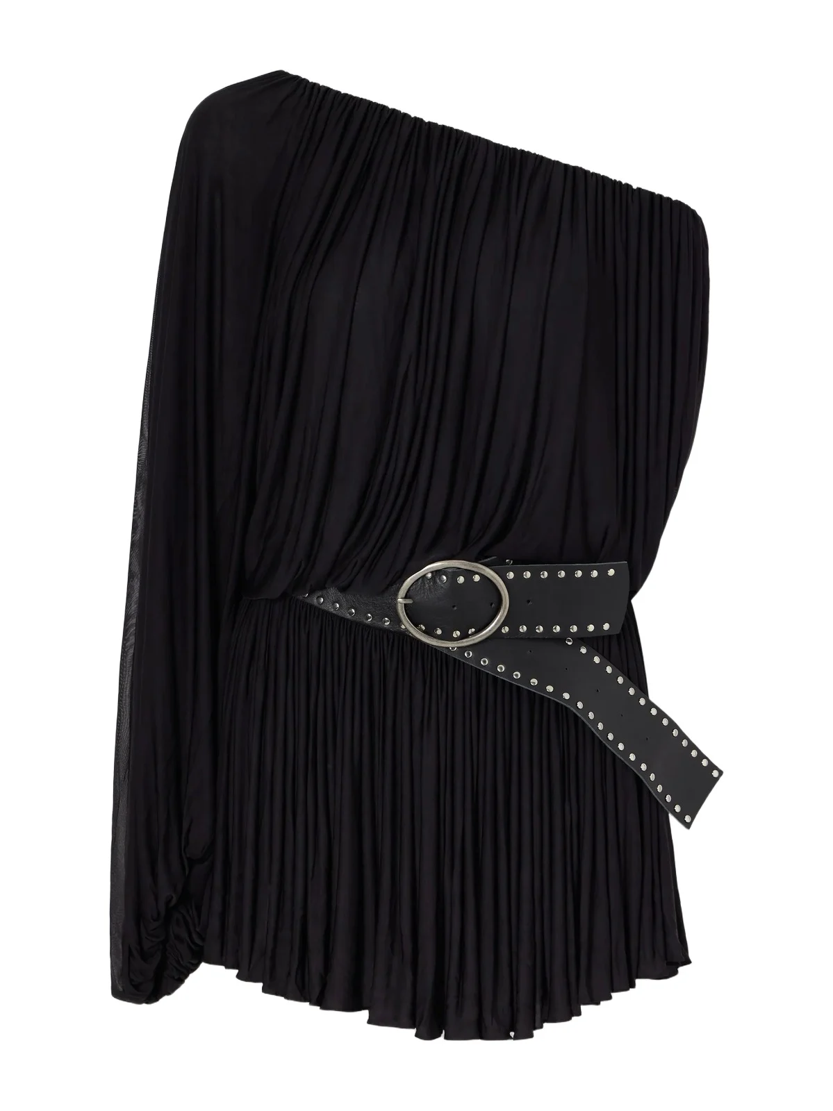 Bayamo Belted One-shoulder Mesh Mini Dress Bayamo Belted One-shoulder Mesh Mini Dress