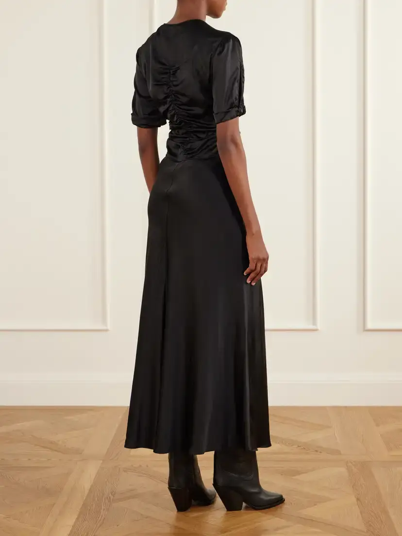 Isabel Marant Louane Gathered Silk Midi Dress | Thumbnail 3 Isabel Marant Louane Gathered Silk Midi Dress | Thumbnail 3