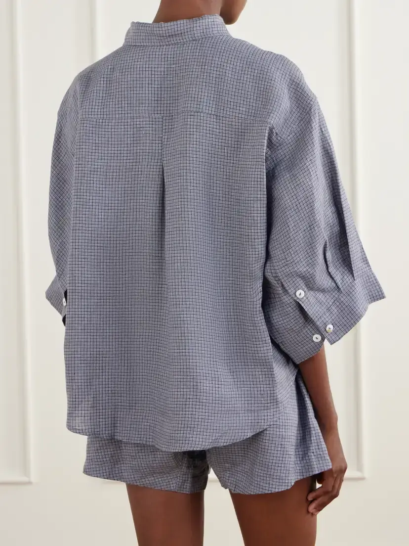 Deiji Studios 03 Checked Linen Shirt And Shorts Set - Blue | Thumbnail 3 Deiji Studios 03 Checked Linen Shirt And Shorts Set - Blue | Thumbnail 3
