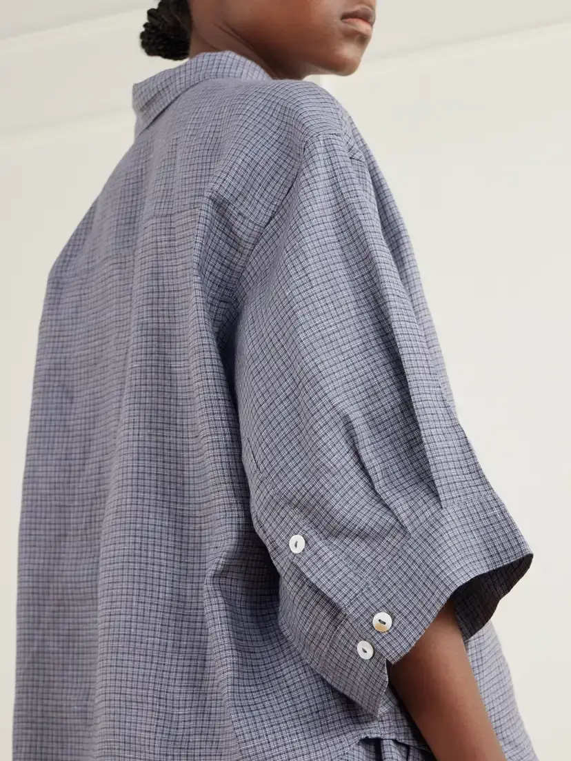 Deiji Studios 03 Checked Linen Shirt And Shorts Set - Blue | Thumbnail 4 Deiji Studios 03 Checked Linen Shirt And Shorts Set - Blue | Thumbnail 4