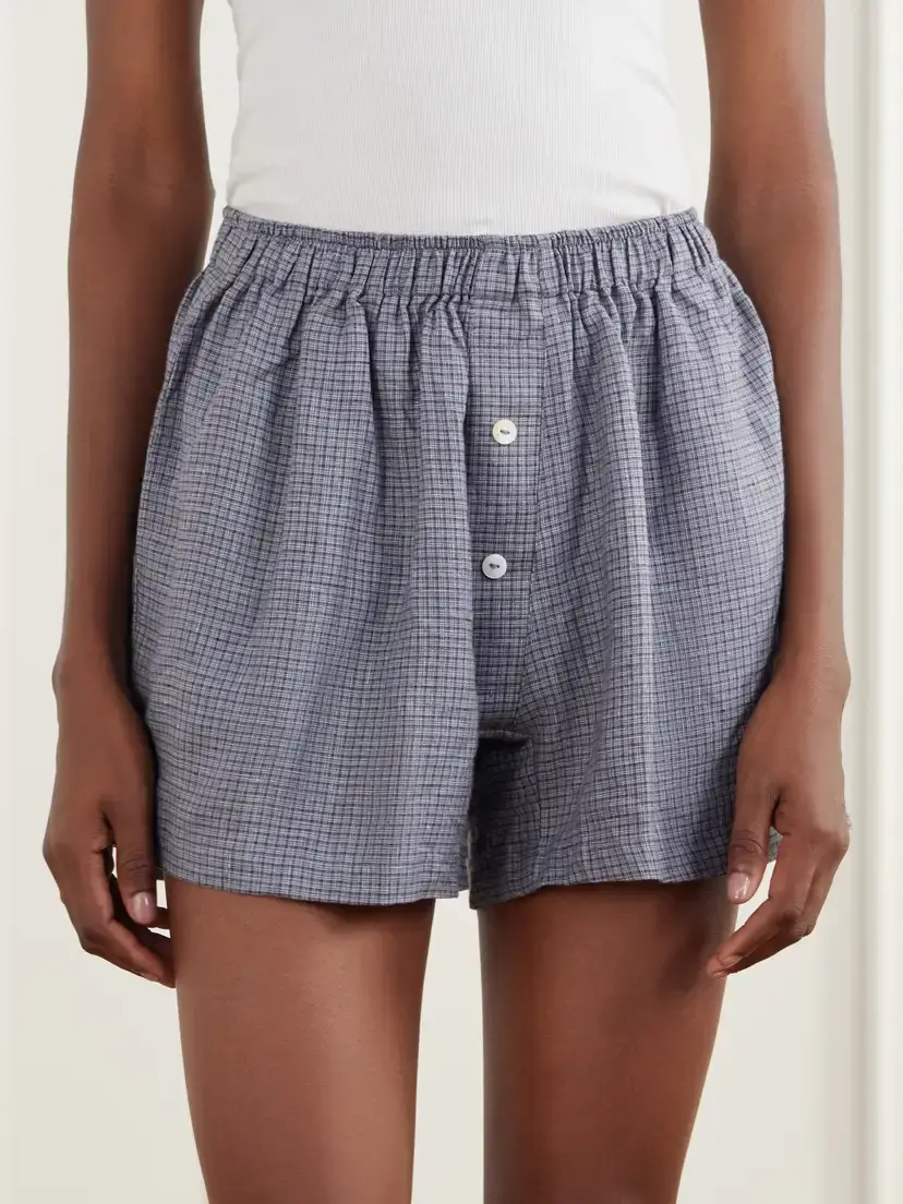 Deiji Studios 03 Checked Linen Shirt And Shorts Set - Blue | Thumbnail 5 Deiji Studios 03 Checked Linen Shirt And Shorts Set - Blue | Thumbnail 5