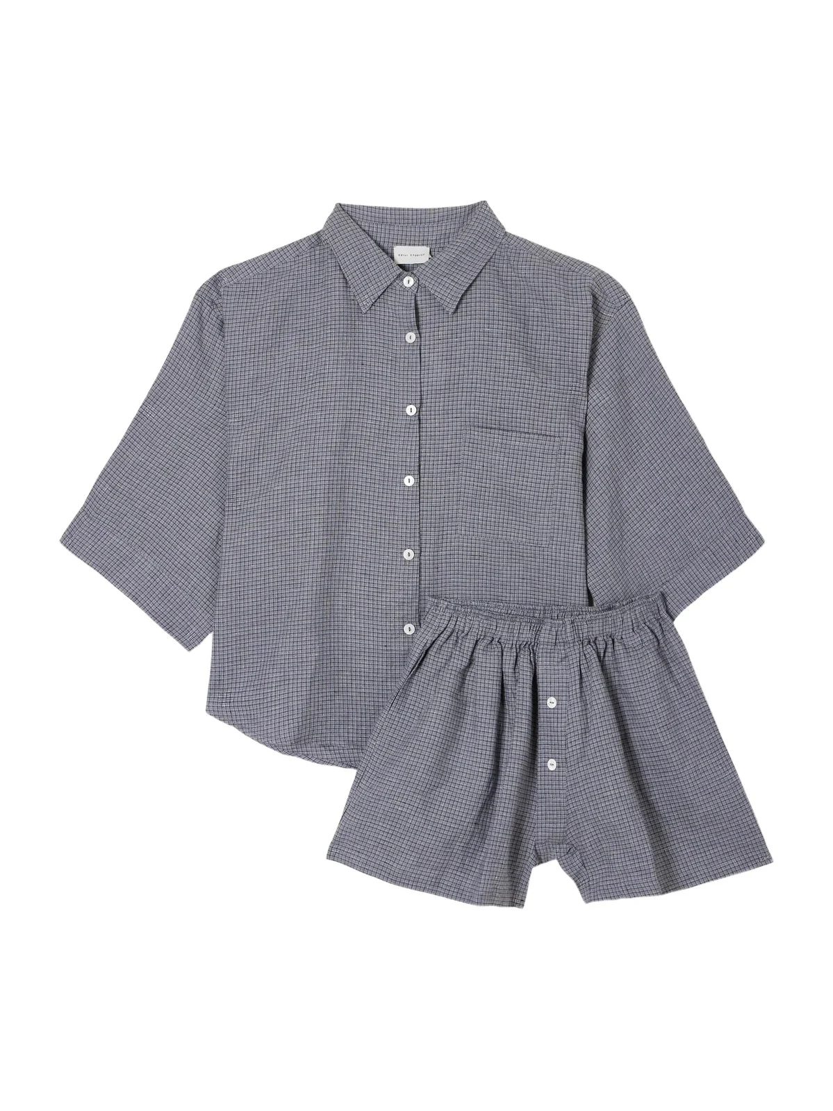 Deiji Studios 03 Checked Linen Shirt And Shorts Set - Blue