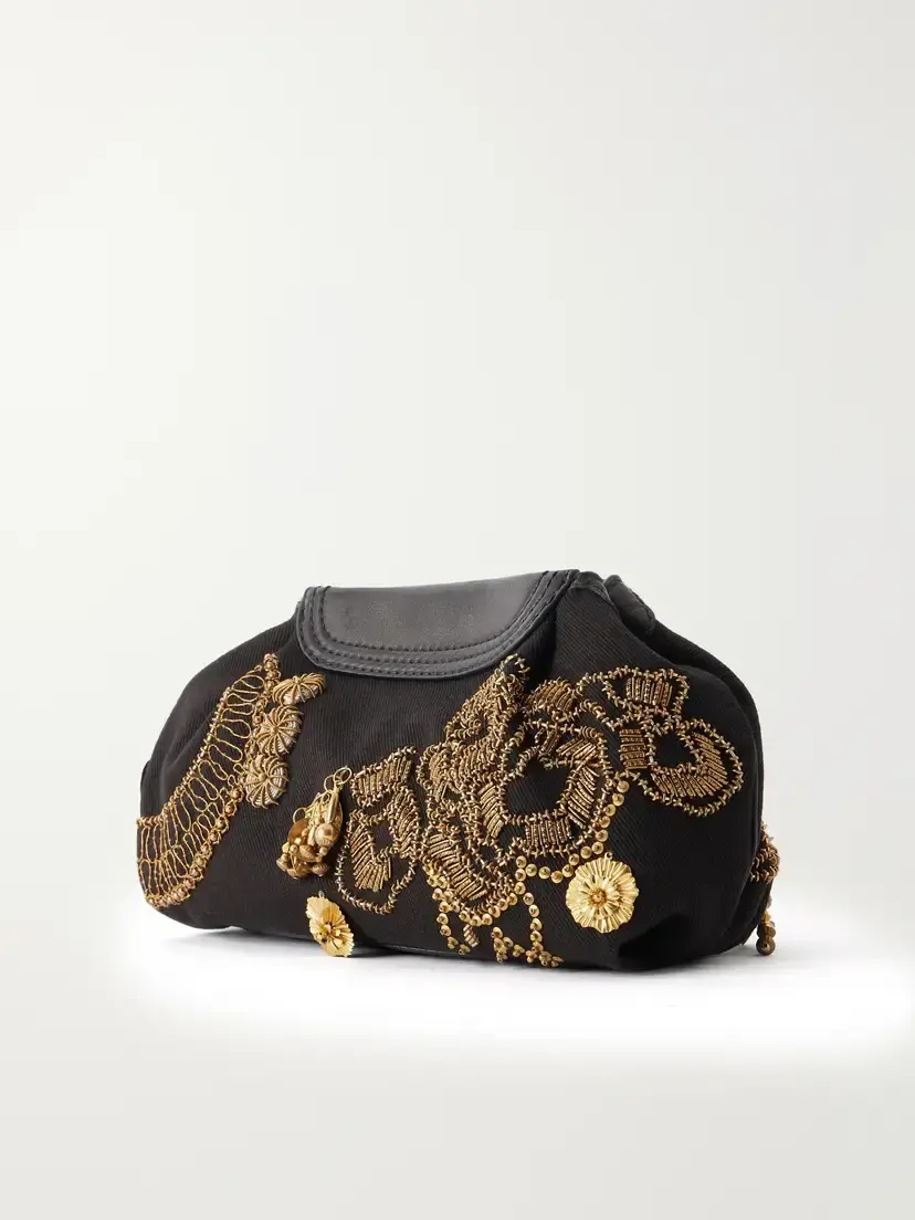 Dries Van Noten Bead-embellished Embroidered Leather-trimmed Cotton-twill Clutch | Thumbnail 4 Dries Van Noten Bead-embellished Embroidered Leather-trimmed Cotton-twill Clutch | Thumbnail 4