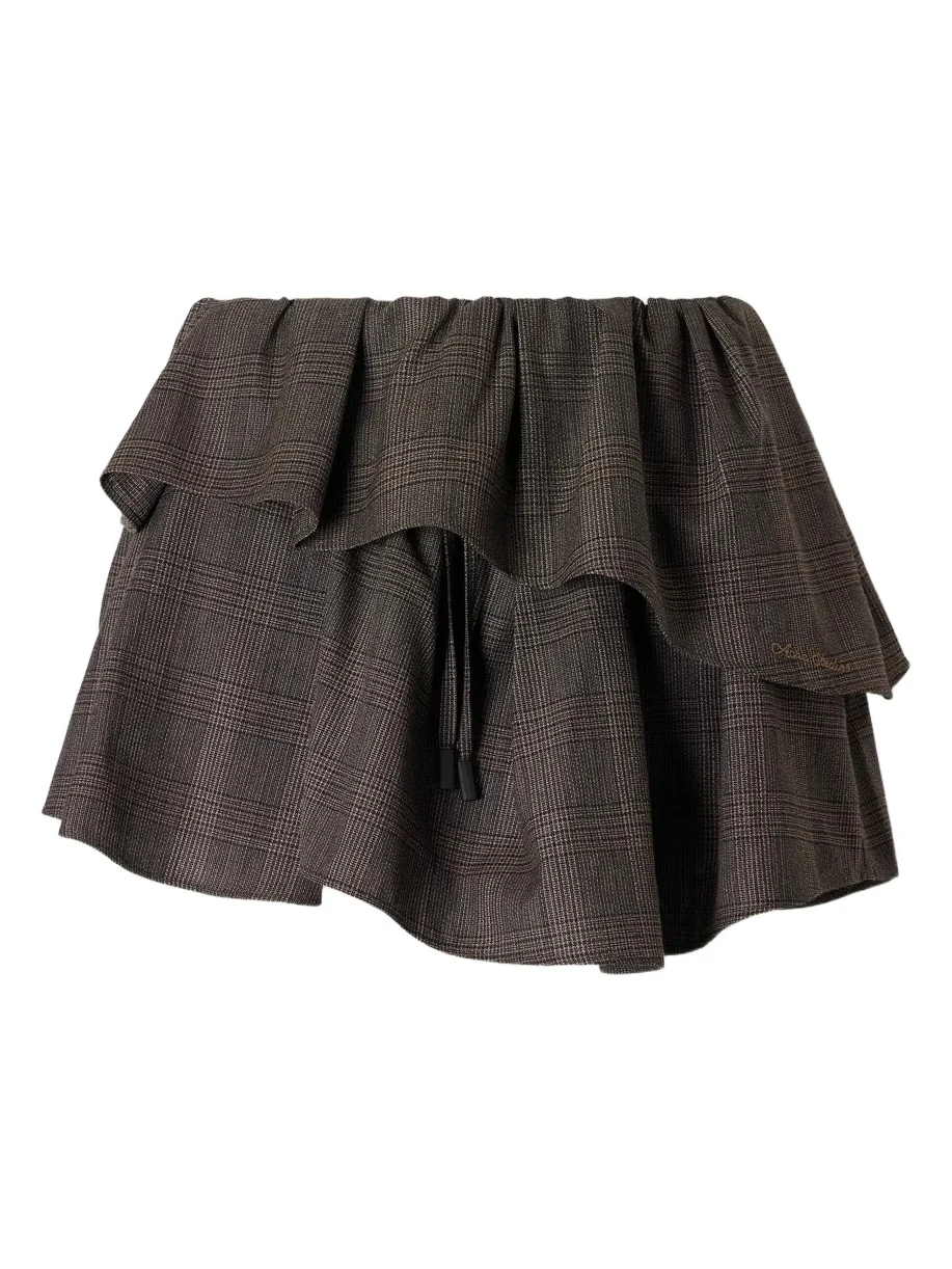 Checked Logo-embroidered Wool-blend Mini Skirt Checked Logo-embroidered Wool-blend Mini Skirt