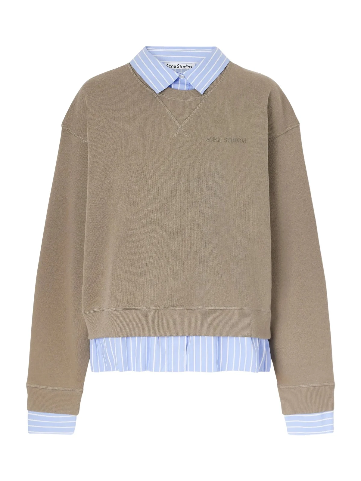 Layered Striped Poplin-trimmed Cotton-fleece Sweatshirt Layered Striped Poplin-trimmed Cotton-fleece Sweatshirt