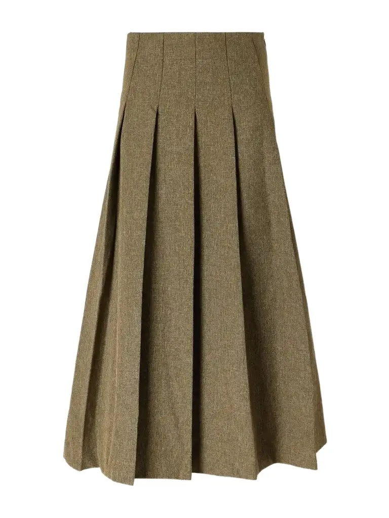 RÓHE Pleated Grain De Poudre Midi Skirt