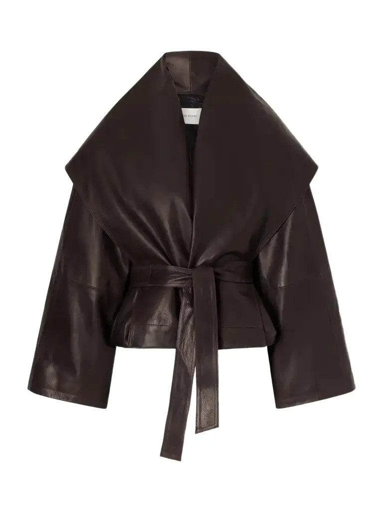 Cropped Belted Leather Jacket
