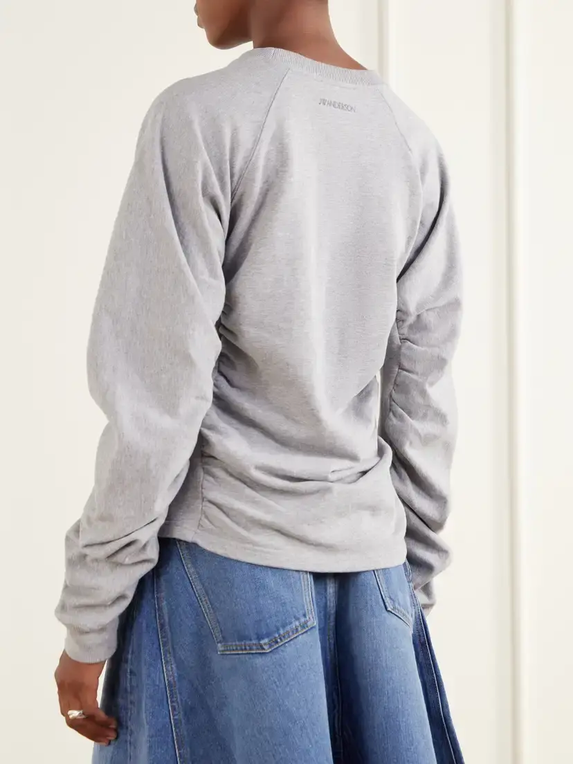 JW Anderson Ruched Sleeve Cotton-jersey Sweatshirt | Thumbnail 4 JW Anderson Ruched Sleeve Cotton-jersey Sweatshirt | Thumbnail 4
