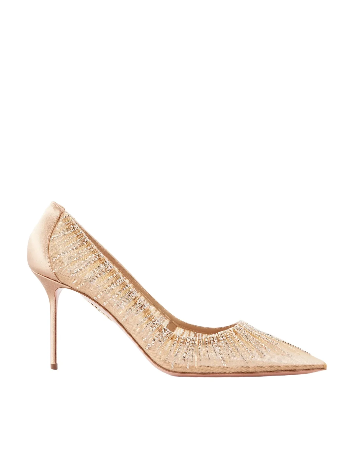 Aquazzura Soft Sky 85 Crystal And Bead-embellished Satin-trimmed Mesh Pumps