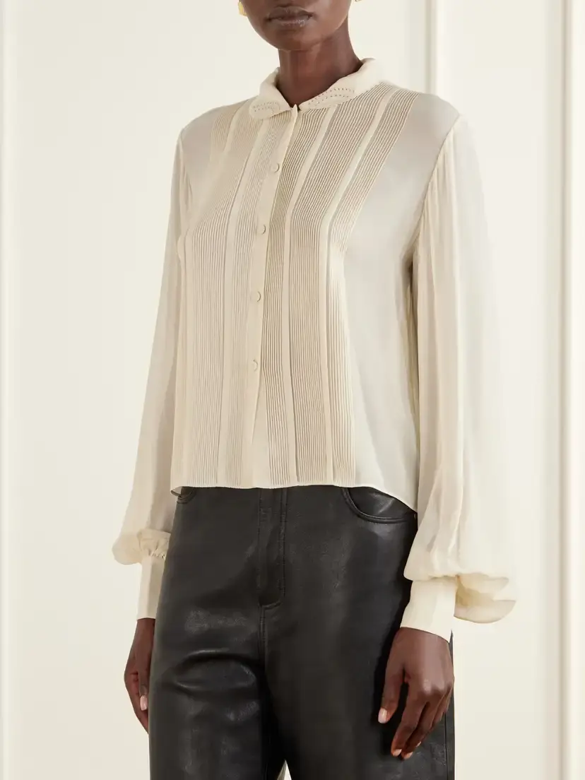 RÓHE Romantic Pintucked Silk-crepe De Chine Blouse | Thumbnail 3 RÓHE Romantic Pintucked Silk-crepe De Chine Blouse | Thumbnail 3