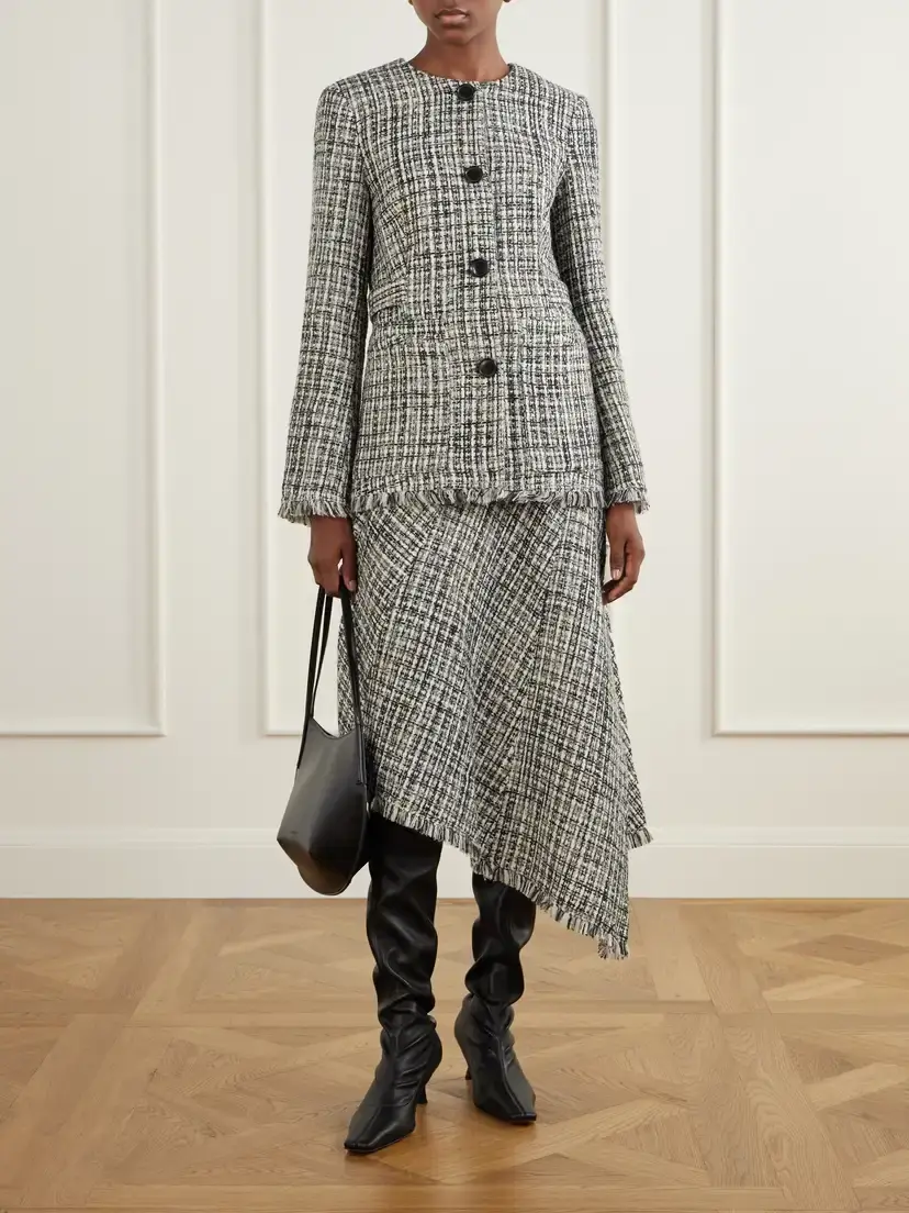 Proenza Schouler White Label Aurelia Fringed Checked Tweed Jacket | Thumbnail 2 Proenza Schouler White Label Aurelia Fringed Checked Tweed Jacket | Thumbnail 2