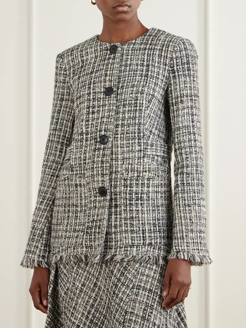 Proenza Schouler White Label Aurelia Fringed Checked Tweed Jacket | Thumbnail 3 Proenza Schouler White Label Aurelia Fringed Checked Tweed Jacket | Thumbnail 3
