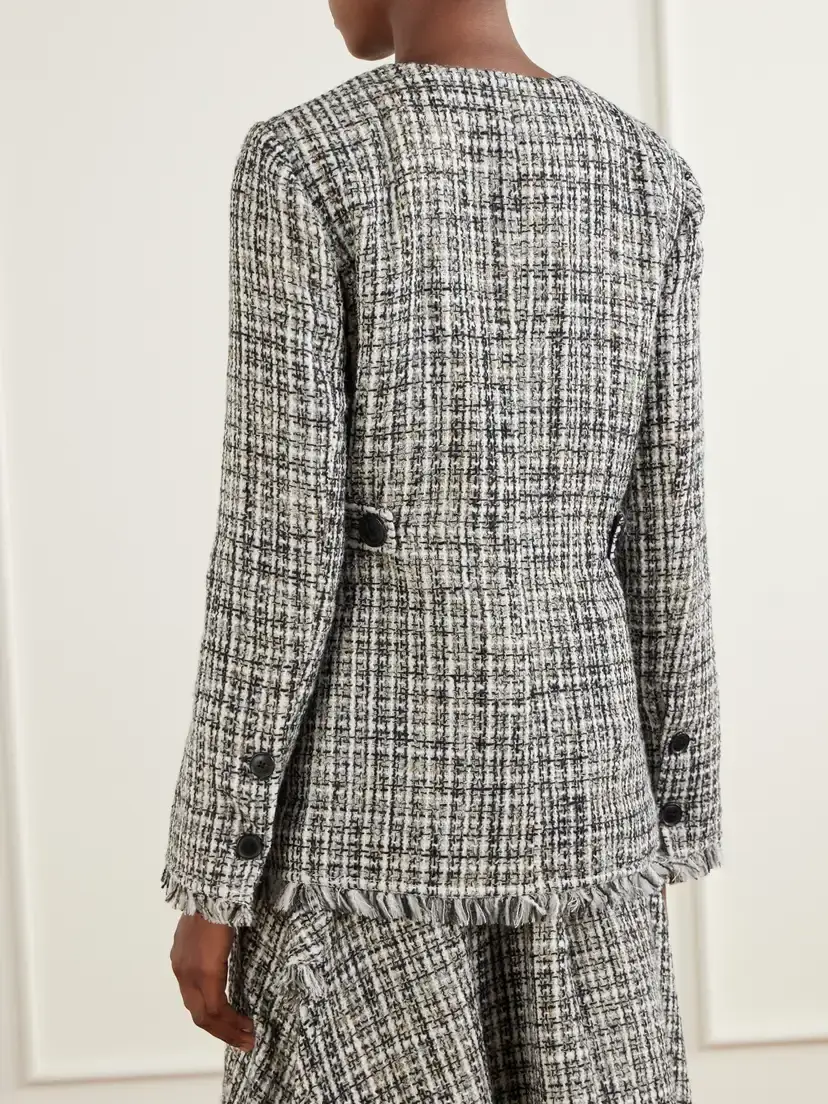 Proenza Schouler White Label Aurelia Fringed Checked Tweed Jacket | Thumbnail 4 Proenza Schouler White Label Aurelia Fringed Checked Tweed Jacket | Thumbnail 4