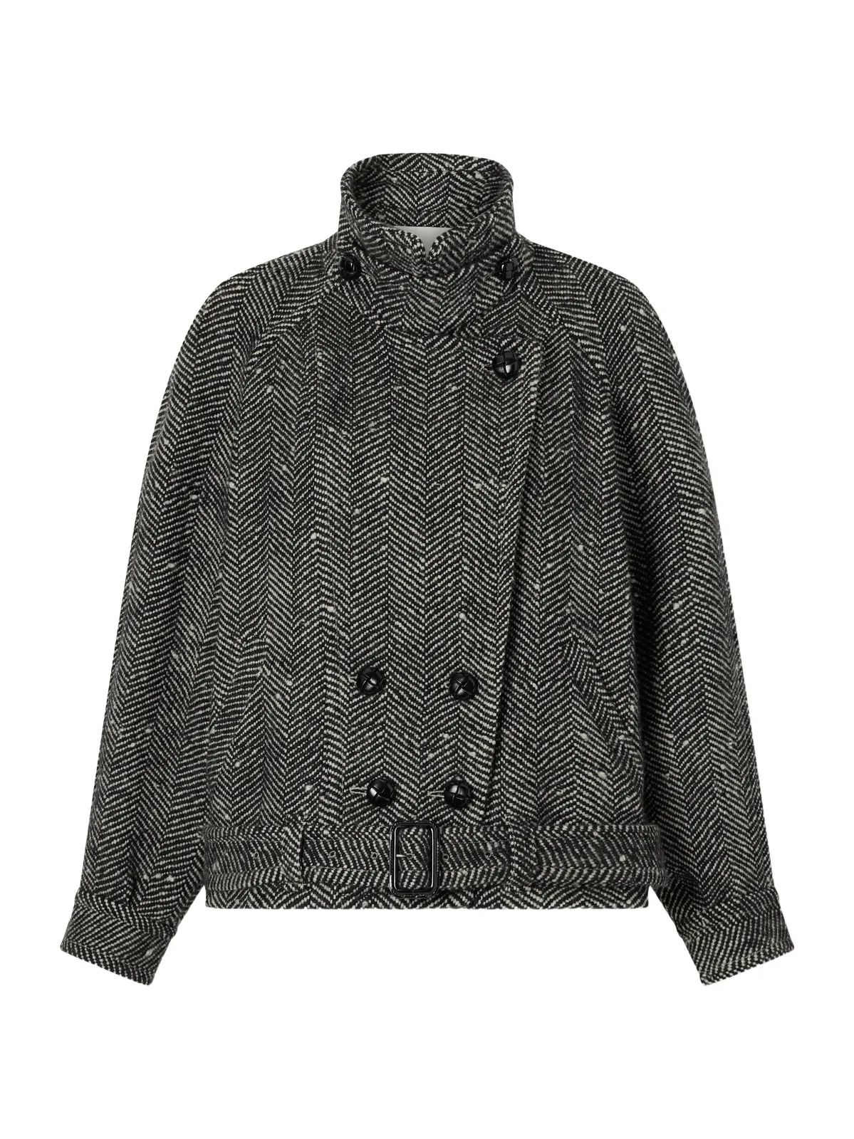 Elvane Belted Herringbone Wool-blend Coat