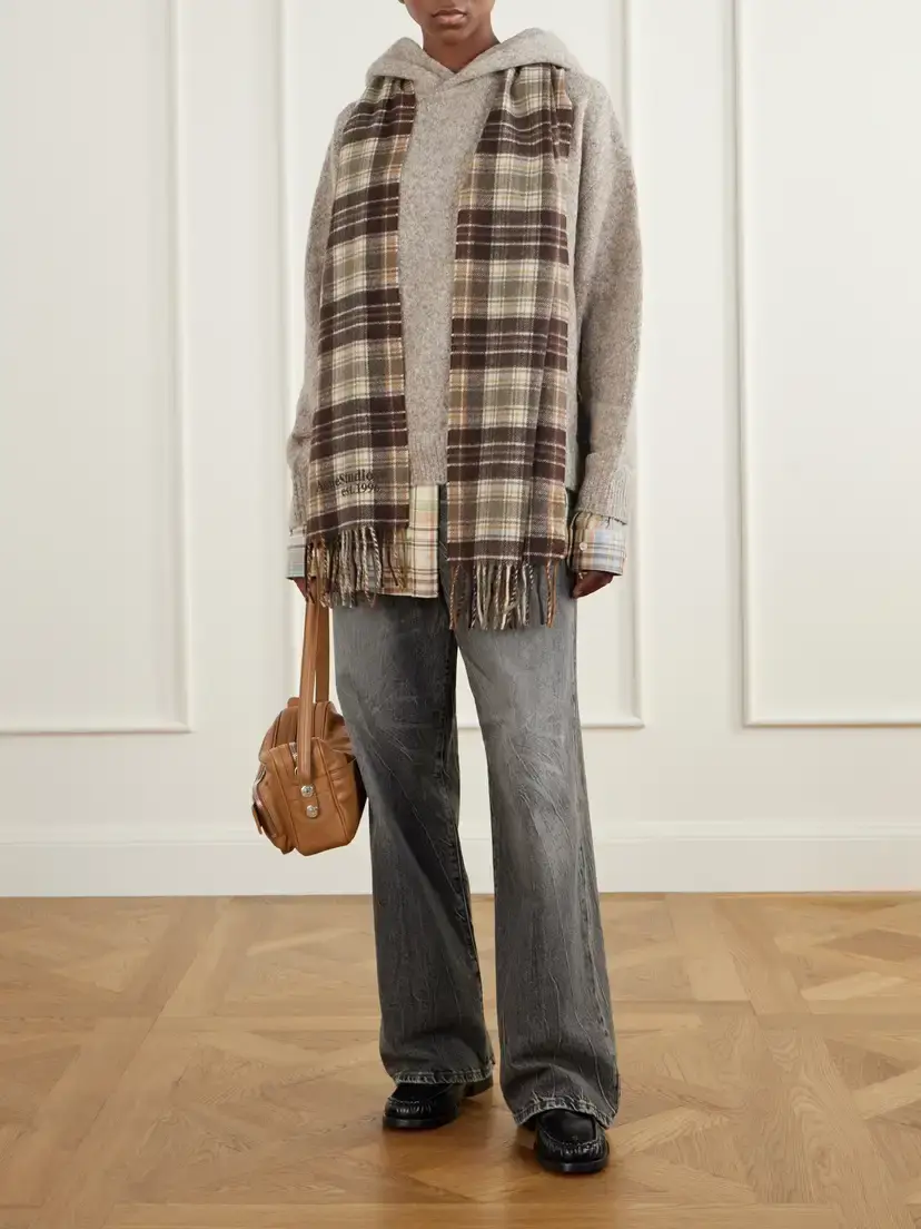Acne Studios Layered Checked Poplin-trimmed Wool-blend Sweater | Thumbnail 2 Acne Studios Layered Checked Poplin-trimmed Wool-blend Sweater | Thumbnail 2