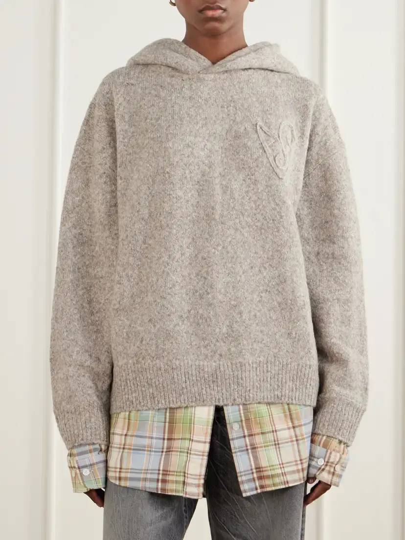 Acne Studios Layered Checked Poplin-trimmed Wool-blend Sweater | Thumbnail 3 Acne Studios Layered Checked Poplin-trimmed Wool-blend Sweater | Thumbnail 3