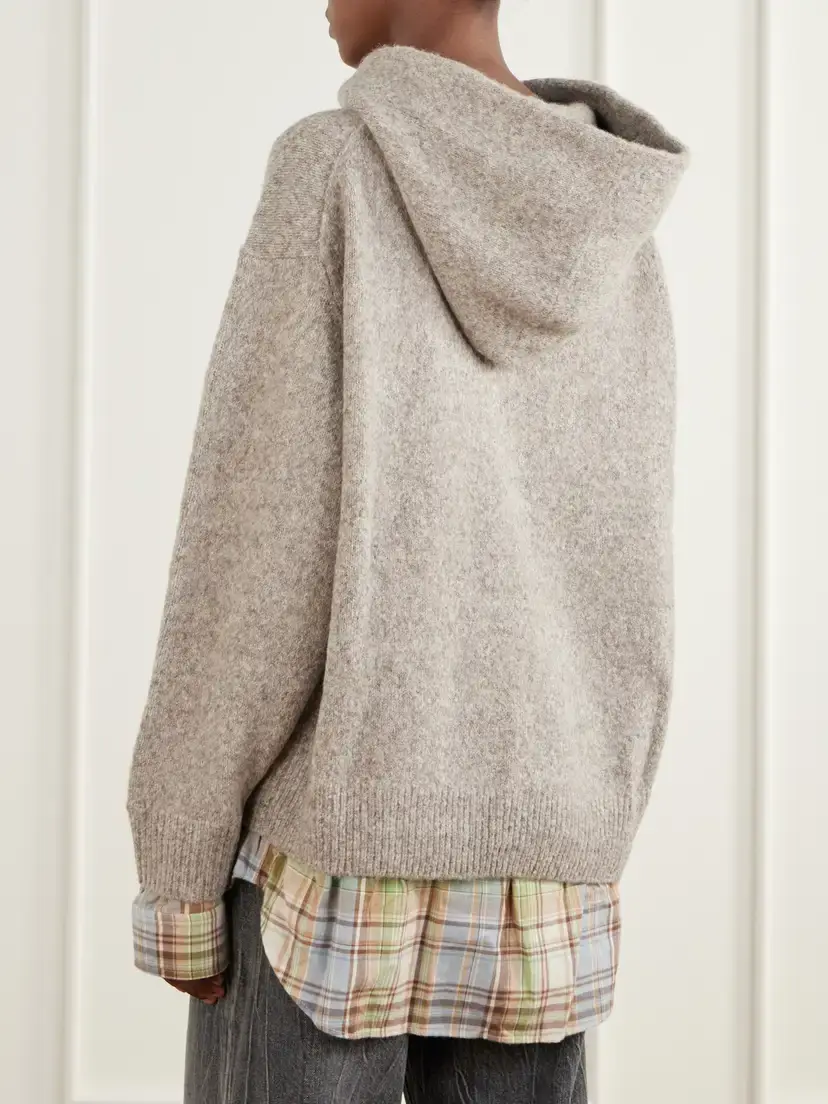 Acne Studios Layered Checked Poplin-trimmed Wool-blend Sweater | Thumbnail 4 Acne Studios Layered Checked Poplin-trimmed Wool-blend Sweater | Thumbnail 4