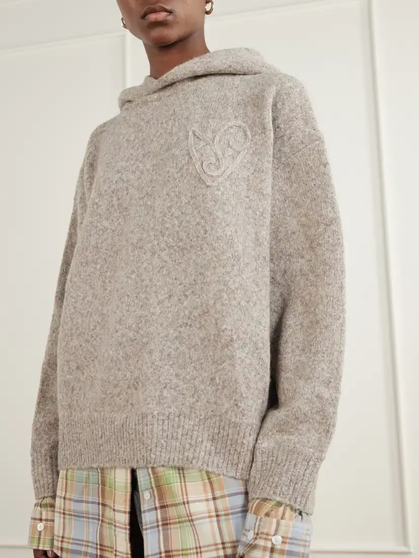 Acne Studios Layered Checked Poplin-trimmed Wool-blend Sweater | Thumbnail 5 Acne Studios Layered Checked Poplin-trimmed Wool-blend Sweater | Thumbnail 5