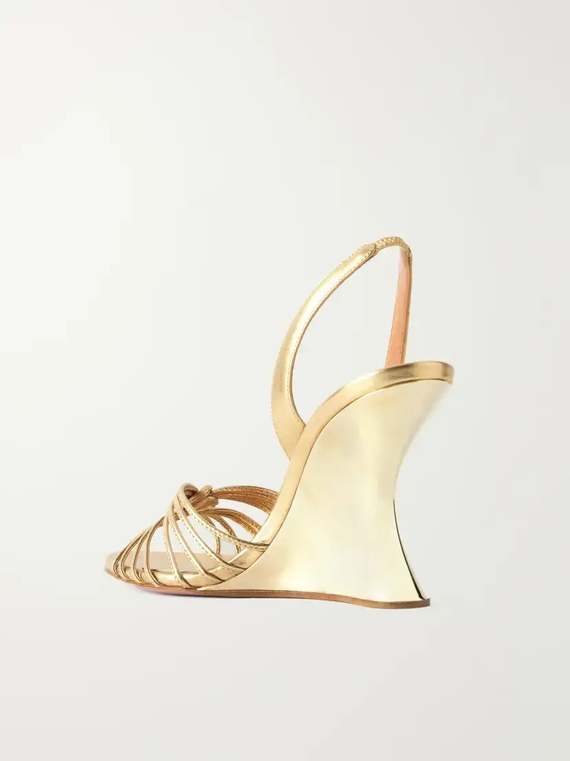 Aquazzura Serenity 95 Metallic Leather Wedge Sandals | Thumbnail 3