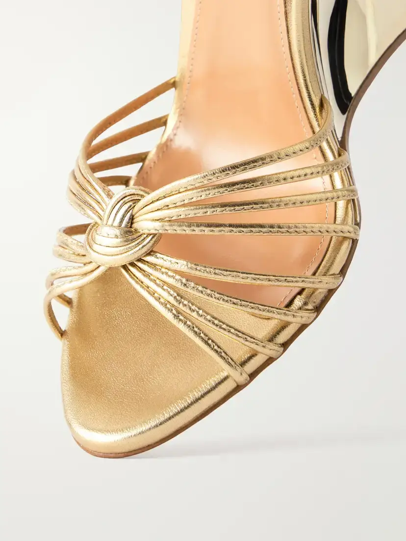 Aquazzura Serenity 95 Metallic Leather Wedge Sandals | Thumbnail 5