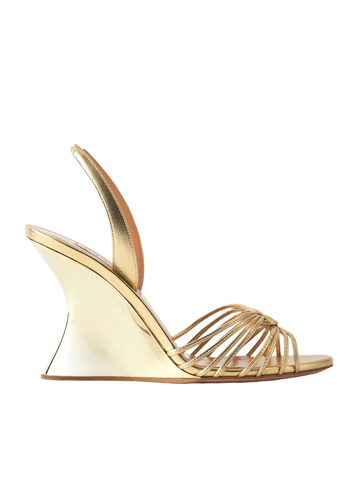 Aquazzura Serenity 95 Metallic Leather Wedge Sandals