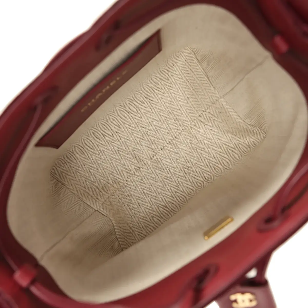 Chanel Chanel Small "CC Loop" Drawstring Bucket Bag with Leather Strap Dark Burgundy Suede, Calfskin Gold Hardware | Thumbnail 11