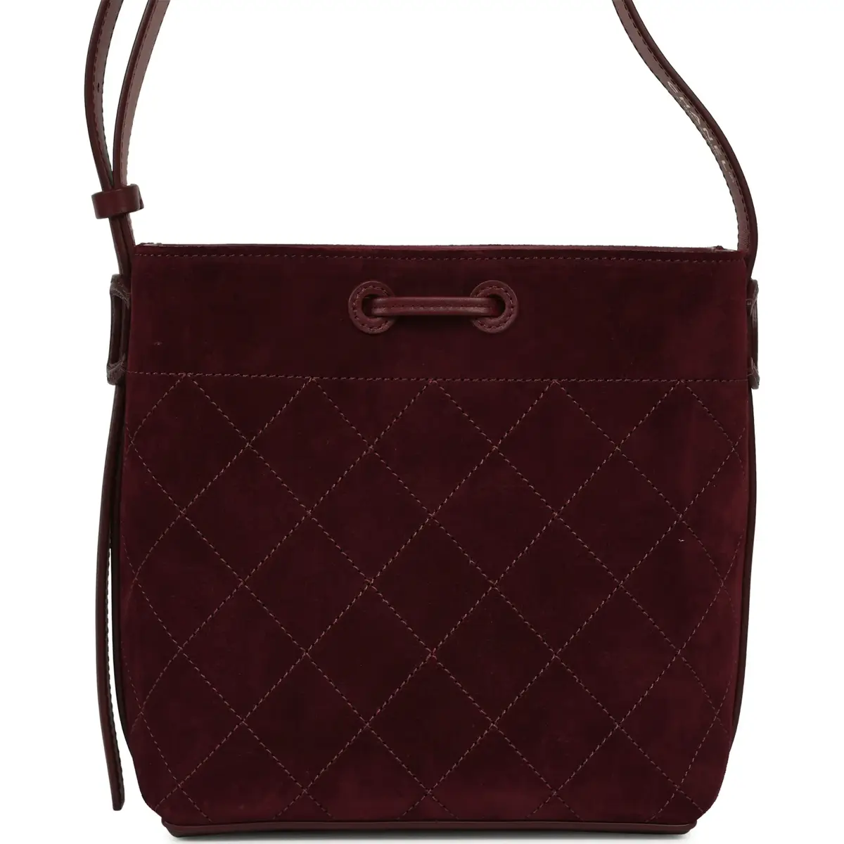 Chanel Chanel Small "CC Loop" Drawstring Bucket Bag with Leather Strap Dark Burgundy Suede, Calfskin Gold Hardware | Thumbnail 4