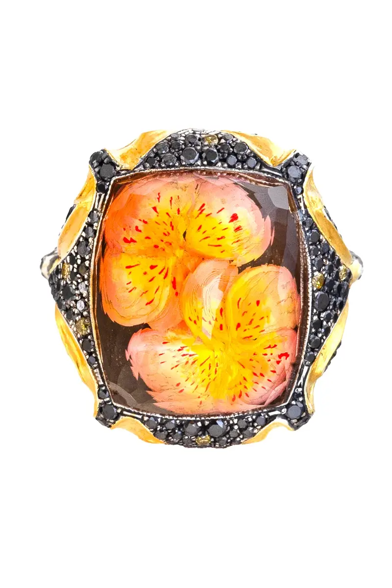 SEVAN BICAKCI Black Yellow Diamonds Carved Flower Bloom Ring | Thumbnail 2 SEVAN BICAKCI Black Yellow Diamonds Carved Flower Bloom Ring | Thumbnail 2