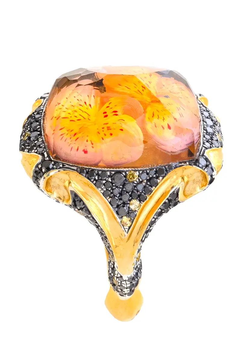 SEVAN BICAKCI Black Yellow Diamonds Carved Flower Bloom Ring | Thumbnail 3 SEVAN BICAKCI Black Yellow Diamonds Carved Flower Bloom Ring | Thumbnail 3
