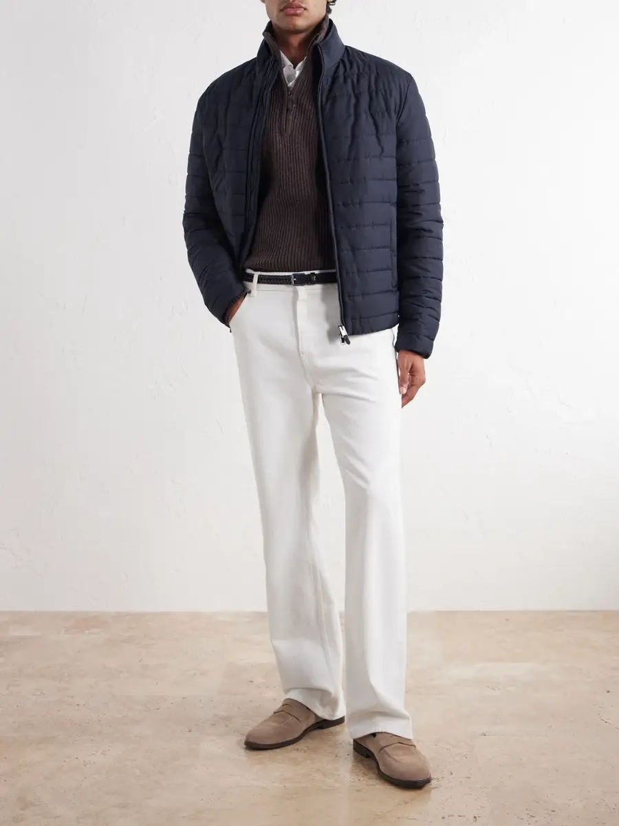 Canali Leather-Trimmed Quilted Shell Bomber Jacket - Men | Thumbnail 2 Canali Leather-Trimmed Quilted Shell Bomber Jacket - Men | Thumbnail 2