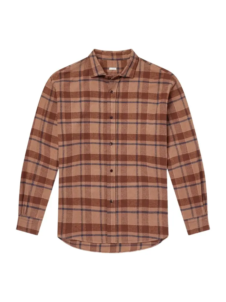 Checked Cotton and Silk-Blend Twill Shirt - Men Checked Cotton and Silk-Blend Twill Shirt - Men