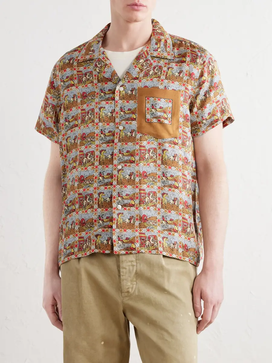 BODE Cowboy Comic Camp-Collar Printed Silk-Satin Shirt - Men | Thumbnail 3 BODE Cowboy Comic Camp-Collar Printed Silk-Satin Shirt - Men | Thumbnail 3