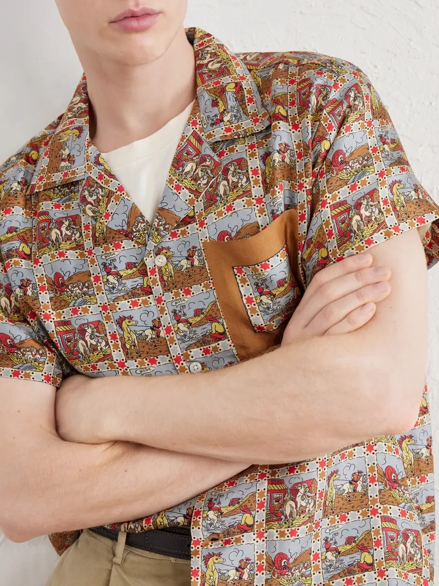 BODE Cowboy Comic Camp-Collar Printed Silk-Satin Shirt - Men | Thumbnail 5 BODE Cowboy Comic Camp-Collar Printed Silk-Satin Shirt - Men | Thumbnail 5