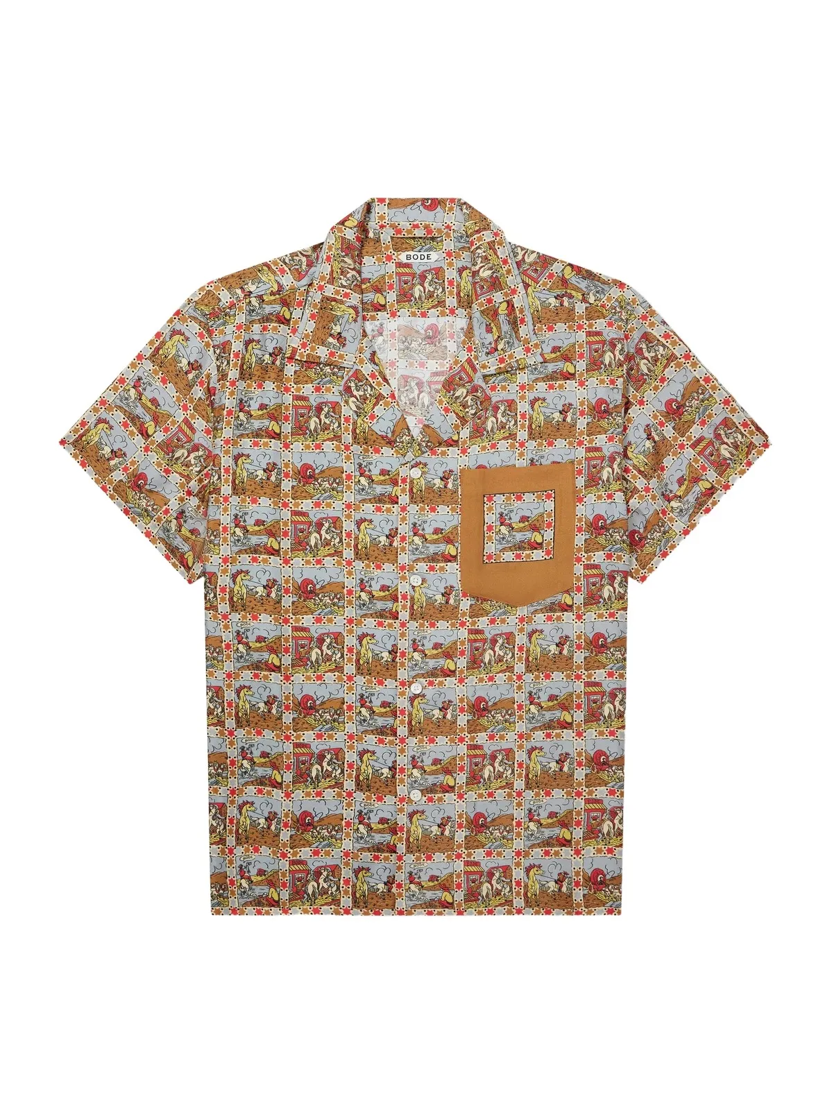 BODE Cowboy Comic Camp-Collar Printed Silk-Satin Shirt - Men