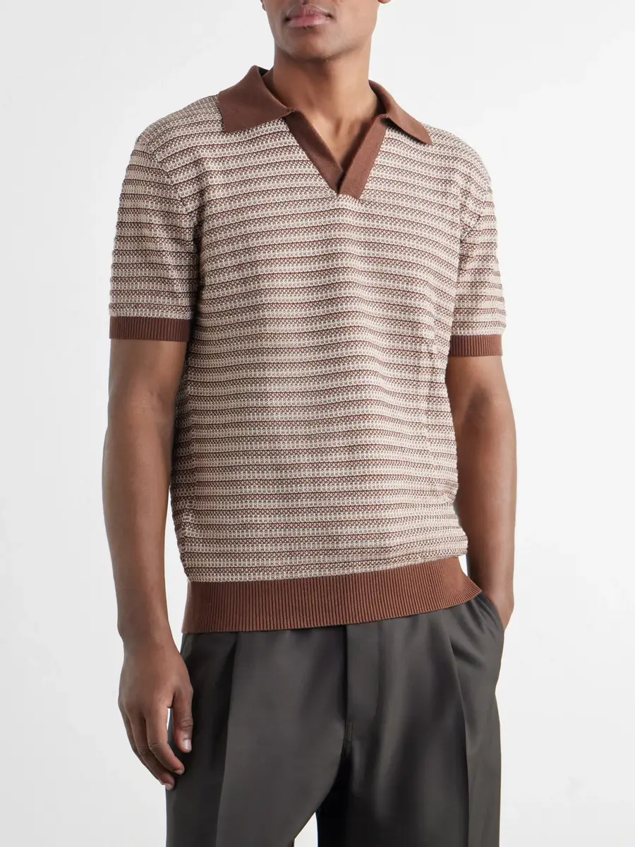 Frescobol Carioca Rino Striped Cotton and Cashmere-Blend Polo Shirt - Men | Thumbnail 3 Frescobol Carioca Rino Striped Cotton and Cashmere-Blend Polo Shirt - Men | Thumbnail 3