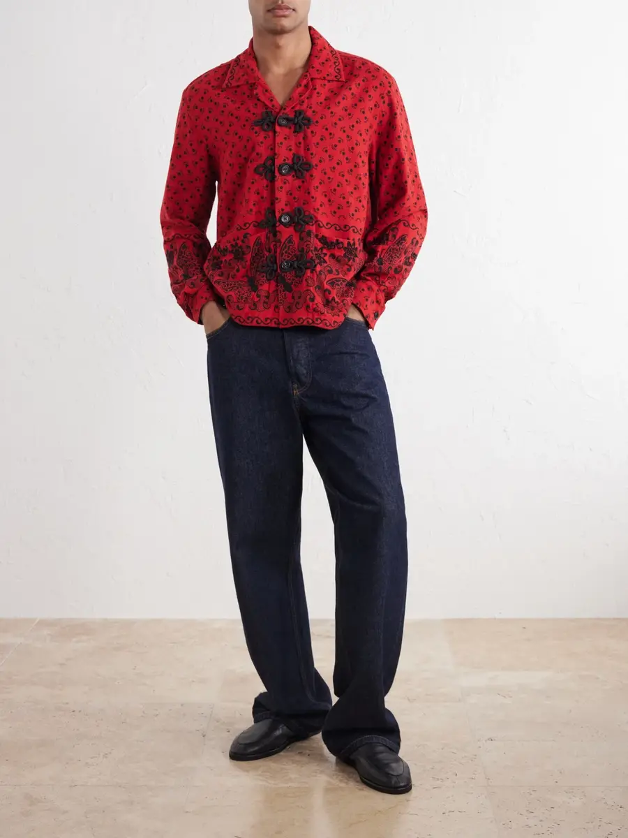 BODE Camp-Collar Embellished Printed Cotton-Poplin Shirt - Men | Thumbnail 2 BODE Camp-Collar Embellished Printed Cotton-Poplin Shirt - Men | Thumbnail 2