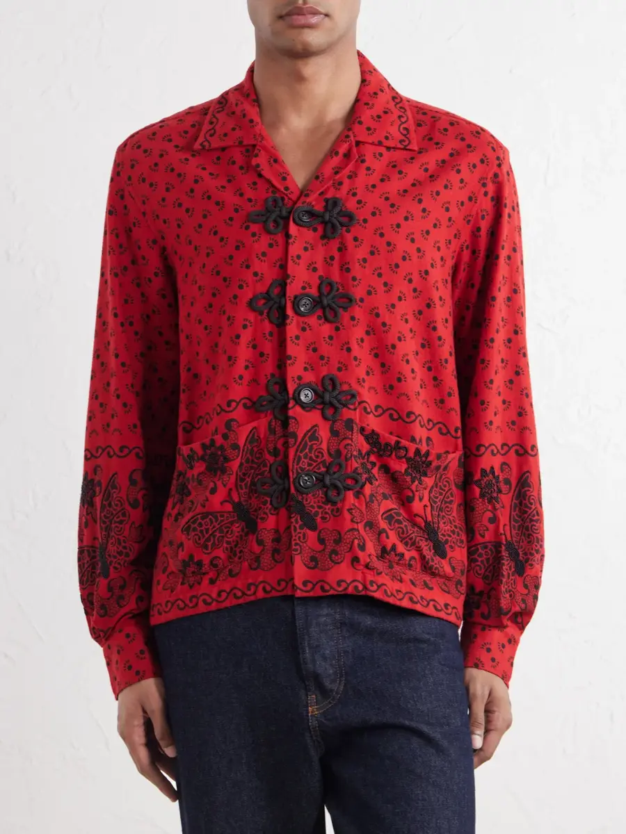 BODE Camp-Collar Embellished Printed Cotton-Poplin Shirt - Men | Thumbnail 3 BODE Camp-Collar Embellished Printed Cotton-Poplin Shirt - Men | Thumbnail 3
