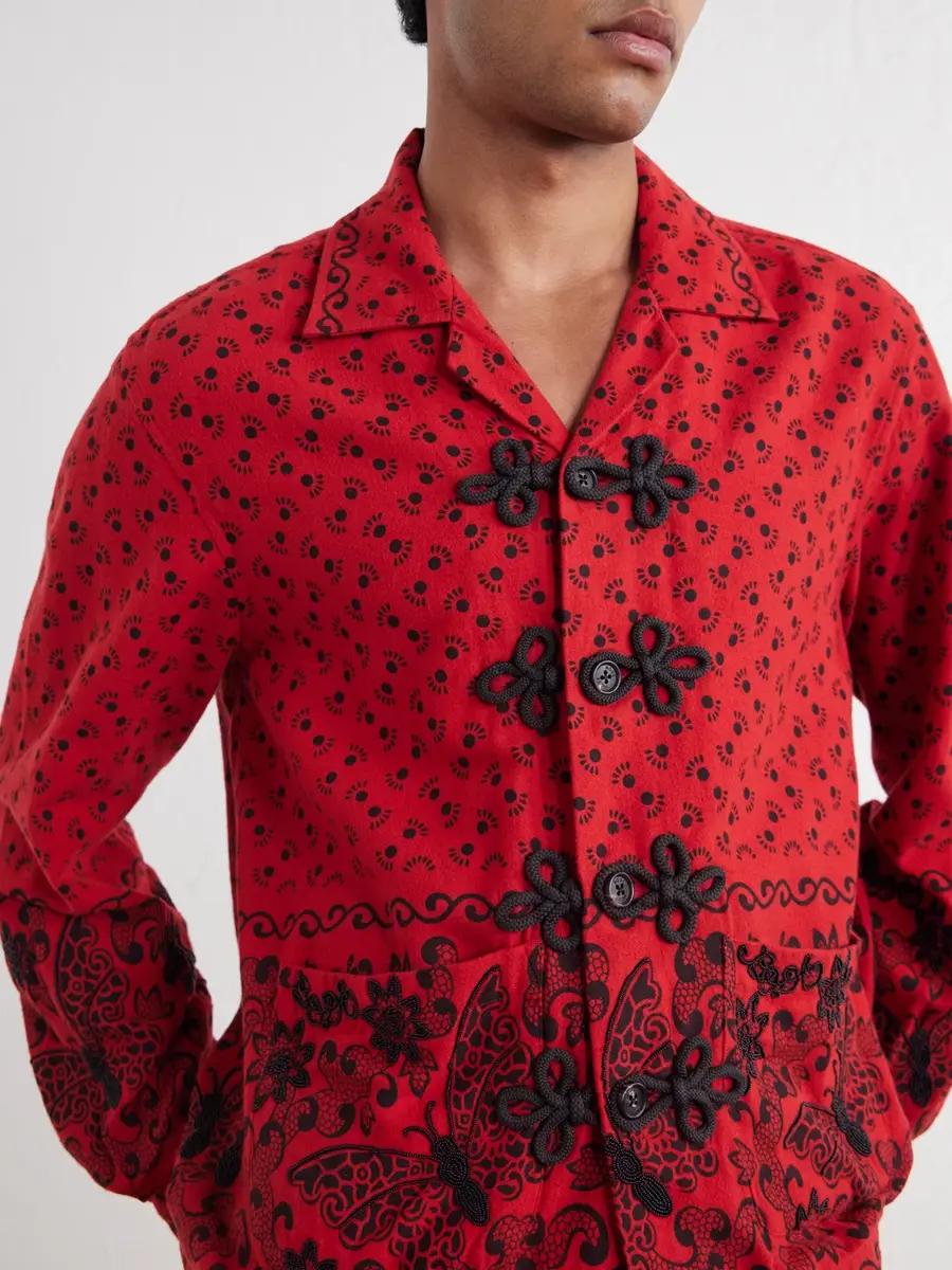 BODE Camp-Collar Embellished Printed Cotton-Poplin Shirt - Men | Thumbnail 5 BODE Camp-Collar Embellished Printed Cotton-Poplin Shirt - Men | Thumbnail 5