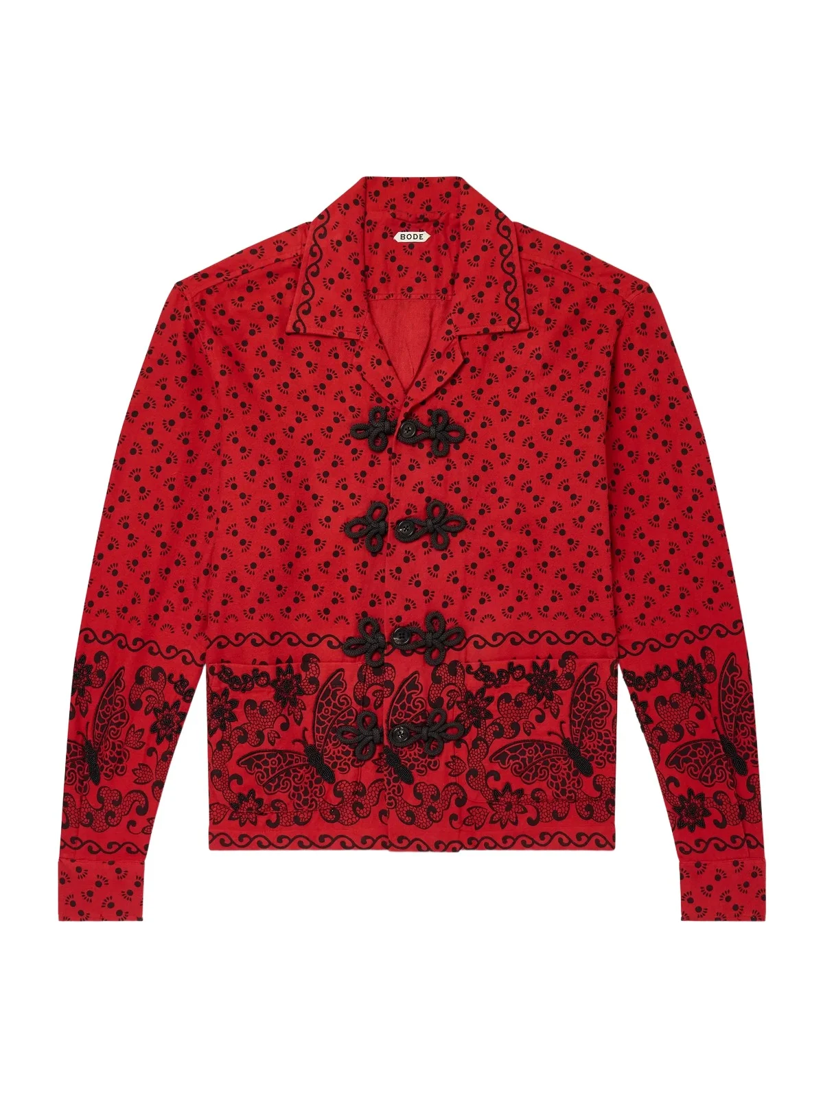 BODE Camp-Collar Embellished Printed Cotton-Poplin Shirt - Men