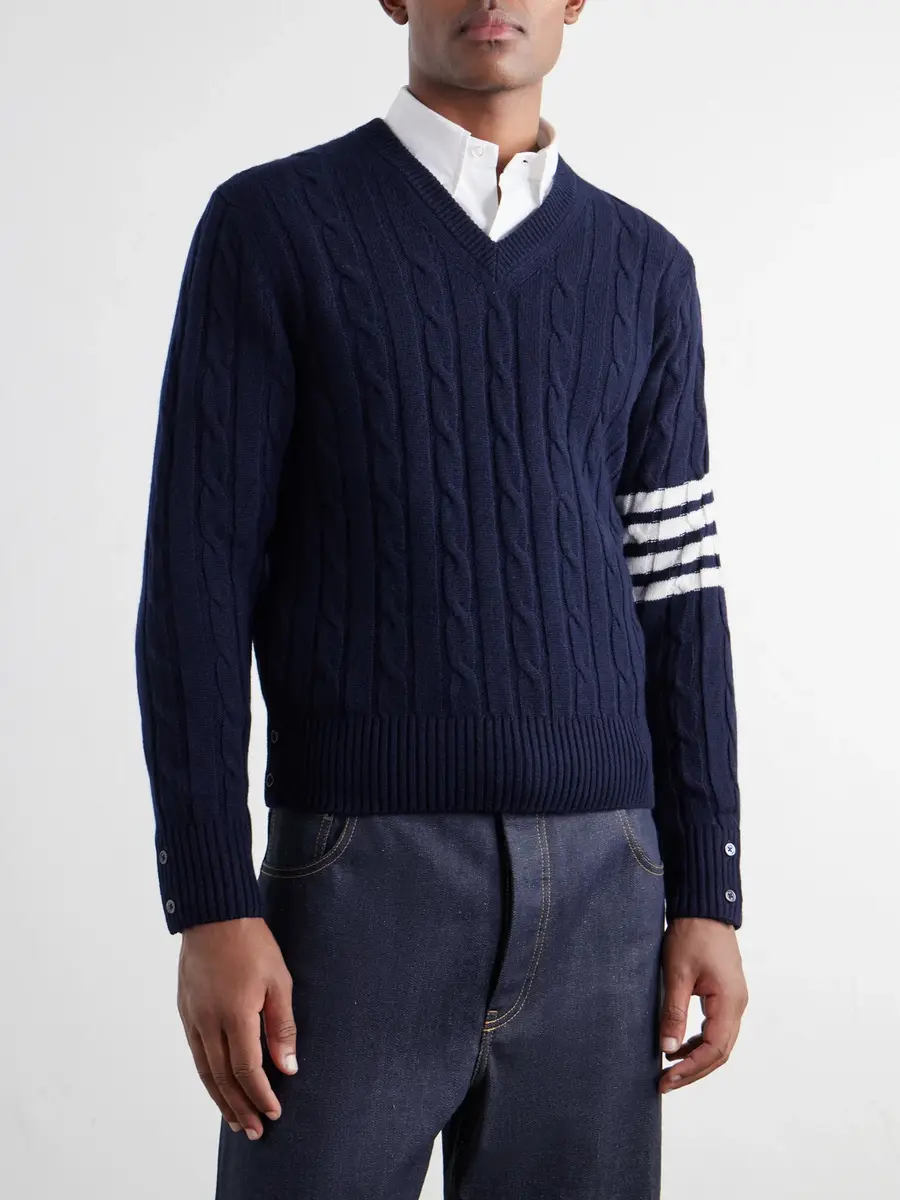 Thom Browne 4-Bar Stripe Cable-Knit Cashmere Sweater - Men | Thumbnail 3 Thom Browne 4-Bar Stripe Cable-Knit Cashmere Sweater - Men | Thumbnail 3