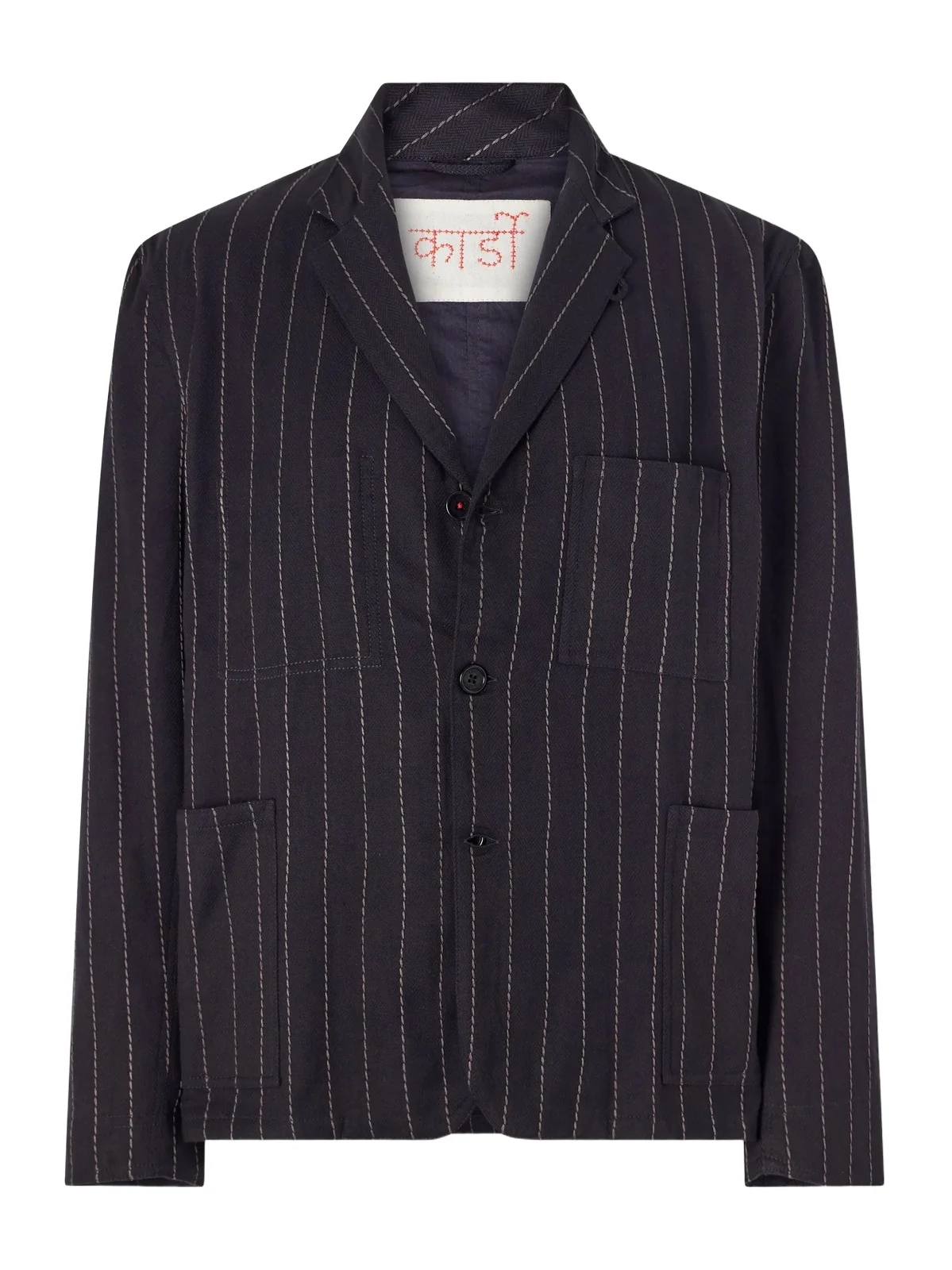 Somesh Embroidered Striped Herringbone Cotton Suit Jacket - Men Somesh Embroidered Striped Herringbone Cotton Suit Jacket - Men