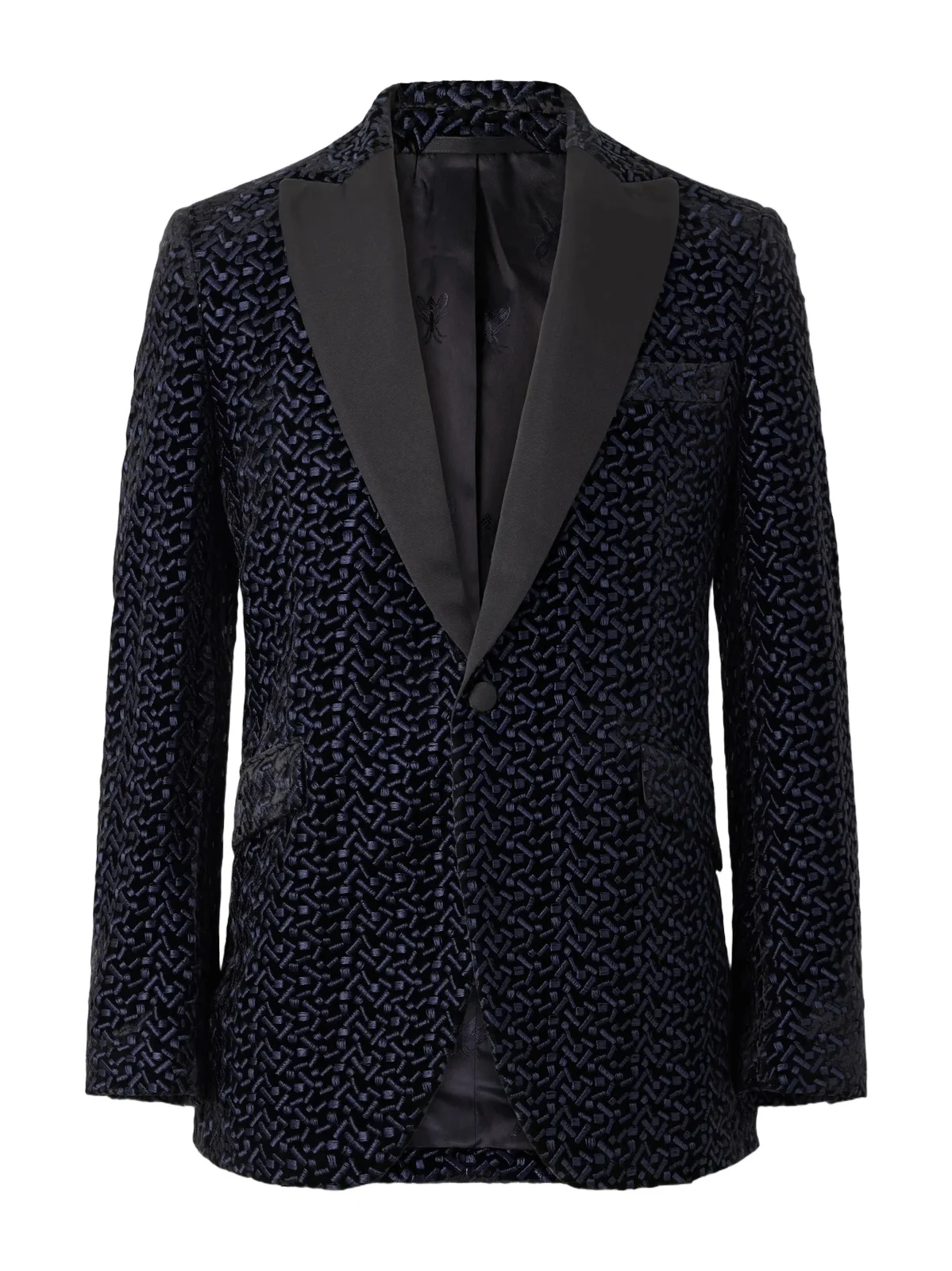 Nene Grosgrain-Trimmed Embroidered Velvet Tuxedo Jacket - Men Nene Grosgrain-Trimmed Embroidered Velvet Tuxedo Jacket - Men