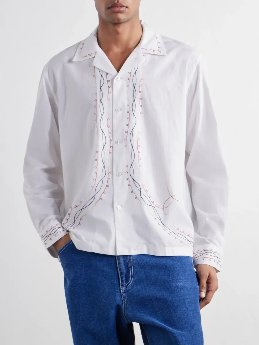 BODE Camp-Collar Embroidered Cotton-Poplin Shirt - Men | Thumbnail 3 BODE Camp-Collar Embroidered Cotton-Poplin Shirt - Men | Thumbnail 3