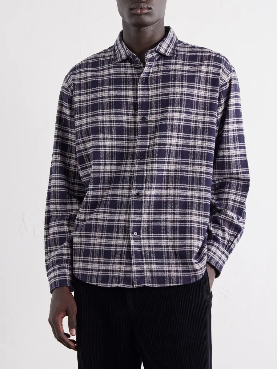 A.PRESSE Checked Cotton and Silk-Blend Twill Shirt - Men | Thumbnail 3 A.PRESSE Checked Cotton and Silk-Blend Twill Shirt - Men | Thumbnail 3