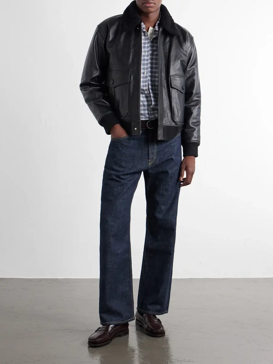 A.P.C. Charles Wool-Fleece Trimmed Leather Jacket - Men | Thumbnail 2 A.P.C. Charles Wool-Fleece Trimmed Leather Jacket - Men | Thumbnail 2